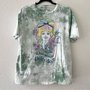 Dollywood Green Tie Dye WWDD Cartoon‎ Graphic Print T Shirt -  Women’s Size XS